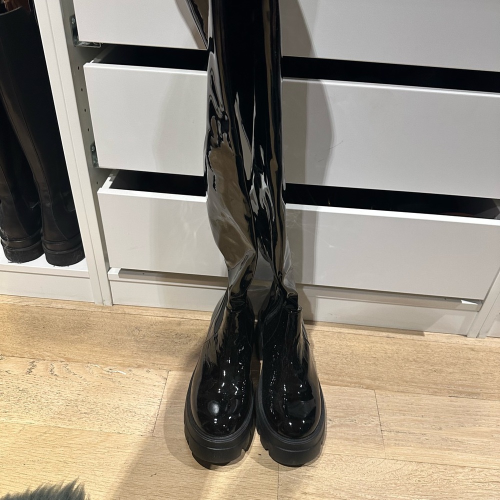 Black Patent Leather Women's Boots